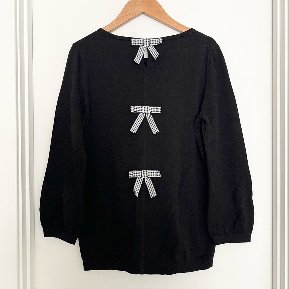 Talbots Women's Black Sweater Gingham Bows XS Cotton Blend Coquette Preppy